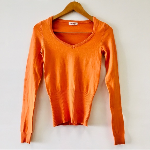 EUC 🍊Orsay Orange V-neck sweater - Picture 2 of 5